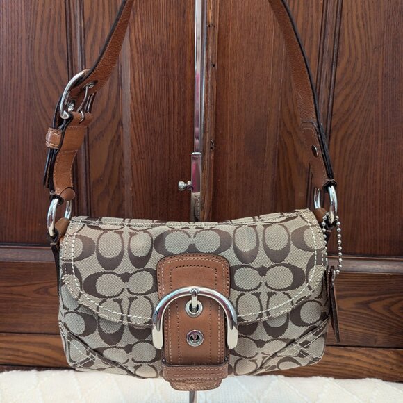 Coach SMALL 11860 Y2K Soho Beige Signature C Canvas & Tan Leather Shoulder Bag - Picture 2 of 11